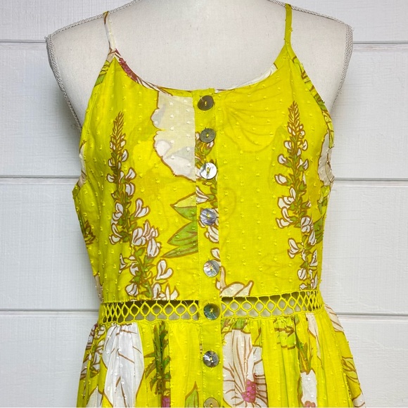 Farm Rio NWT Neon Garden Cotton Midi Dress Floral Summer Yellow Sz XS $235 - Picture 7 of 15